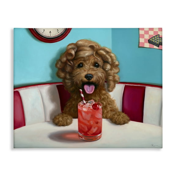 Stupell Industries Dog at Diner with Drink Food & Beverage Painting Wrapped Canvas Art Print Wall Art, 20 x 16