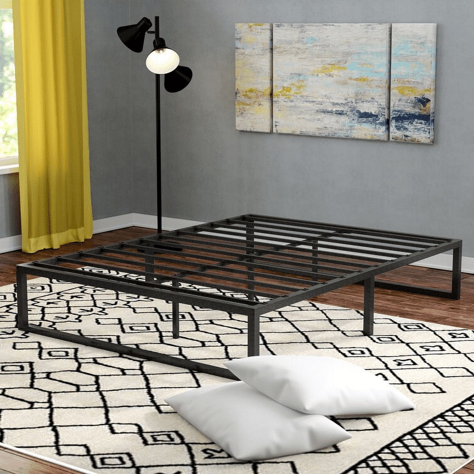 King Size Platform , Black Heavy Duty Metal Bed Frame with Under Bed Storage Space