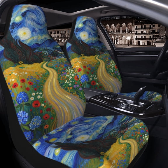Starry Night Pathway Car Seat Covers Set of 2 for Women and Men, Universal Fit Bucket Seat Protectors for Cars, SUVs, Sedans and Trucks, Soft Breathable Polyester, Front Seats Only
