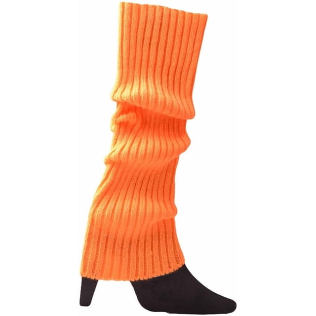 Women 80s Fluorescent Colored Knit Leg Warmers Ribbed Footless Socks Stockings Halloween Dance Party Accessories