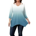 thumbnail image 4 of WTOBBY Women's Plus Size Ombre Print Blouse Keyhole V-Neck 3/4 Sleeve Top Elegant Tunic with Lightweight Chiffon Fabric,Blue XL, 4 of 4