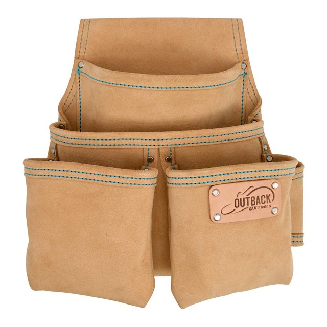 OX Tools Pochette de Fixation en Cuir Suédé Robuste Série Trade 4 Poches, Tan