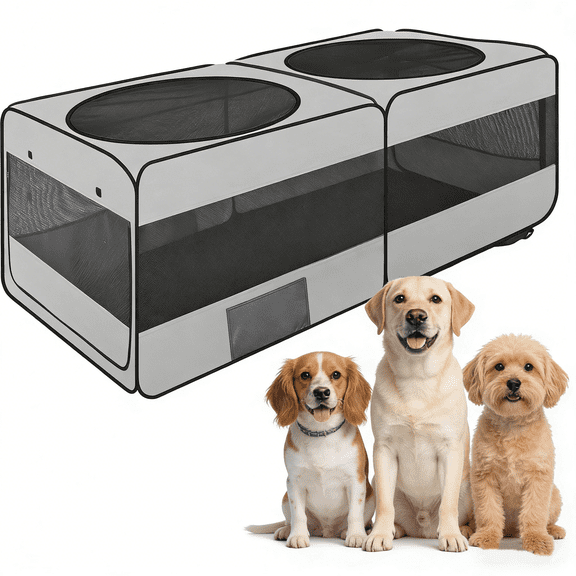 2-in-1 Pet Game Fence for Dogs & Cats - Pop-Up Portable Indoor/Outdoor Closed Design, No Divider Unified Space, Multi-Use Tent/Box Cage Kennel for Small Animals