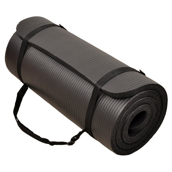 Signature Fitness 1" Extra Thick Exercise Yoga Mat with Carry Strap, Black
