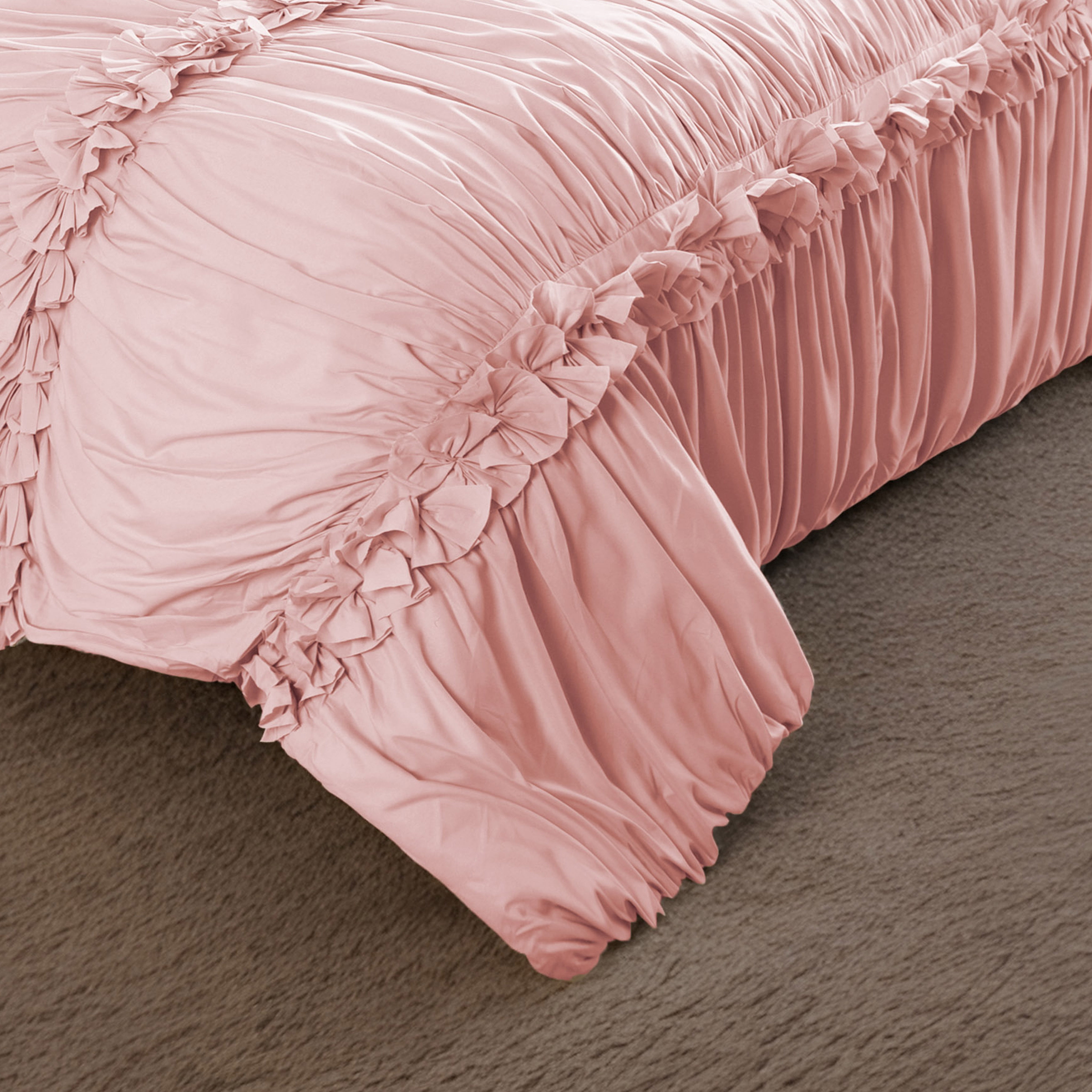 EvJk 7 Piece Ruched Pleat Comforter Set, Pinch Pink Romantic Bed in a Bag, King