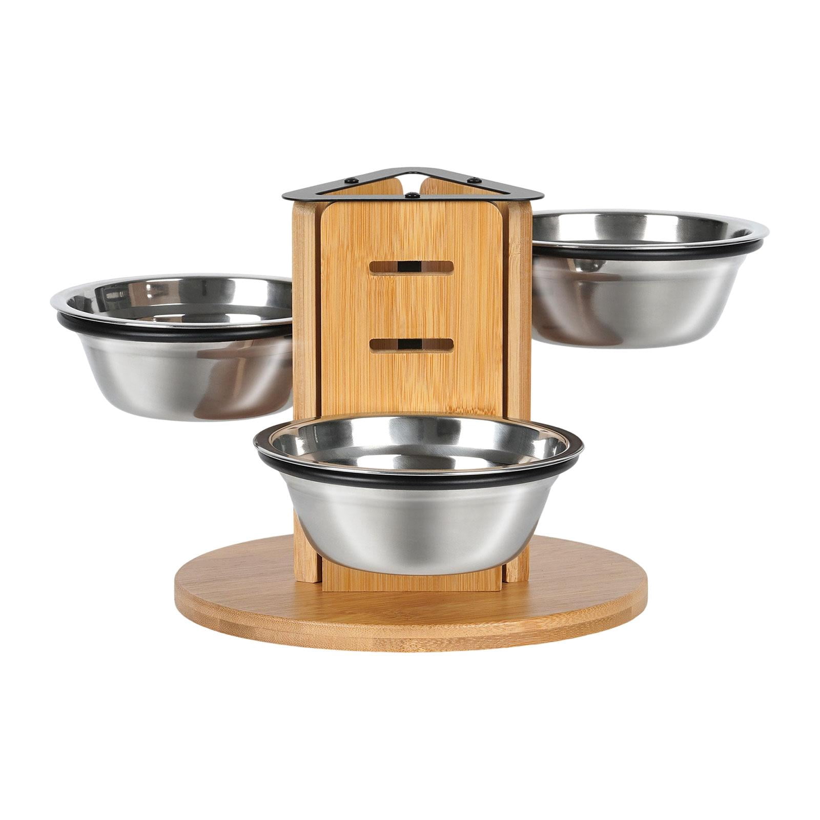balikha Elevated Cat Bowls Dogs Water Food Bowls Feeding Station for Multiple Cats Food Dispenser Stable with Wooden Stand Pet Dishes
