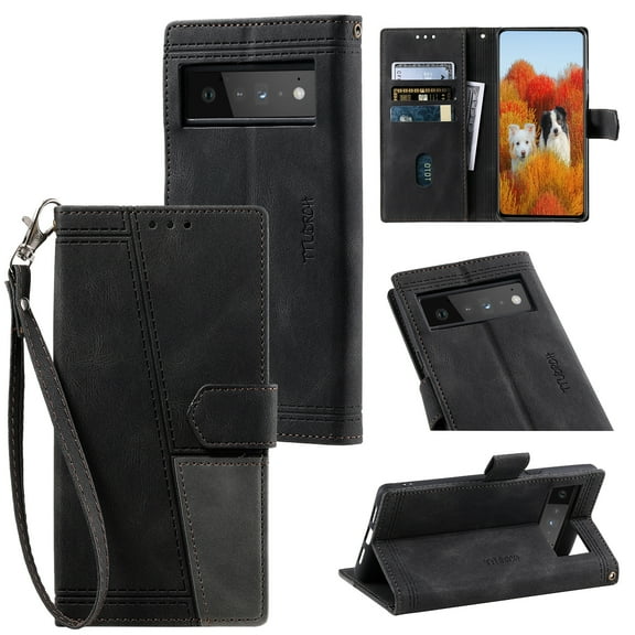 K-Lion Flip Wallet Case for Google Pixel 7 PU Leather Purse Case Card Slots RFID Blocking Kickstand Function Wrist Lanyard Handstrap Anti-Scratch Shockproof Case For Google Pixel 7,Black
