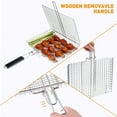 thumbnail image 6 of GPED Portable Stainless Steel Grill Basket, Folding BBQ Grill Basket for Fish Vegetables Shrimp with Removable Handle, Grill Basket for Outdoor Grill, Includes Basting Brush & Gloves, 6 of 7