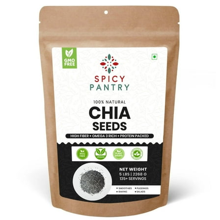Spicy Pantry Raw Black Chia Seeds – 5 lbs , Vegan, Gluten-Free, Rich in Fiber, Ideal for Smoothies & More