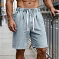 thumbnail image 7 of Havenx Casual Denim Shorts for Men Elastic Waist Drawstring Jean Shorts with Pockets Wide Leg Shorts Classic Summer Baggy Loose Fit Streetwear,Light Blue M, 7 of 7