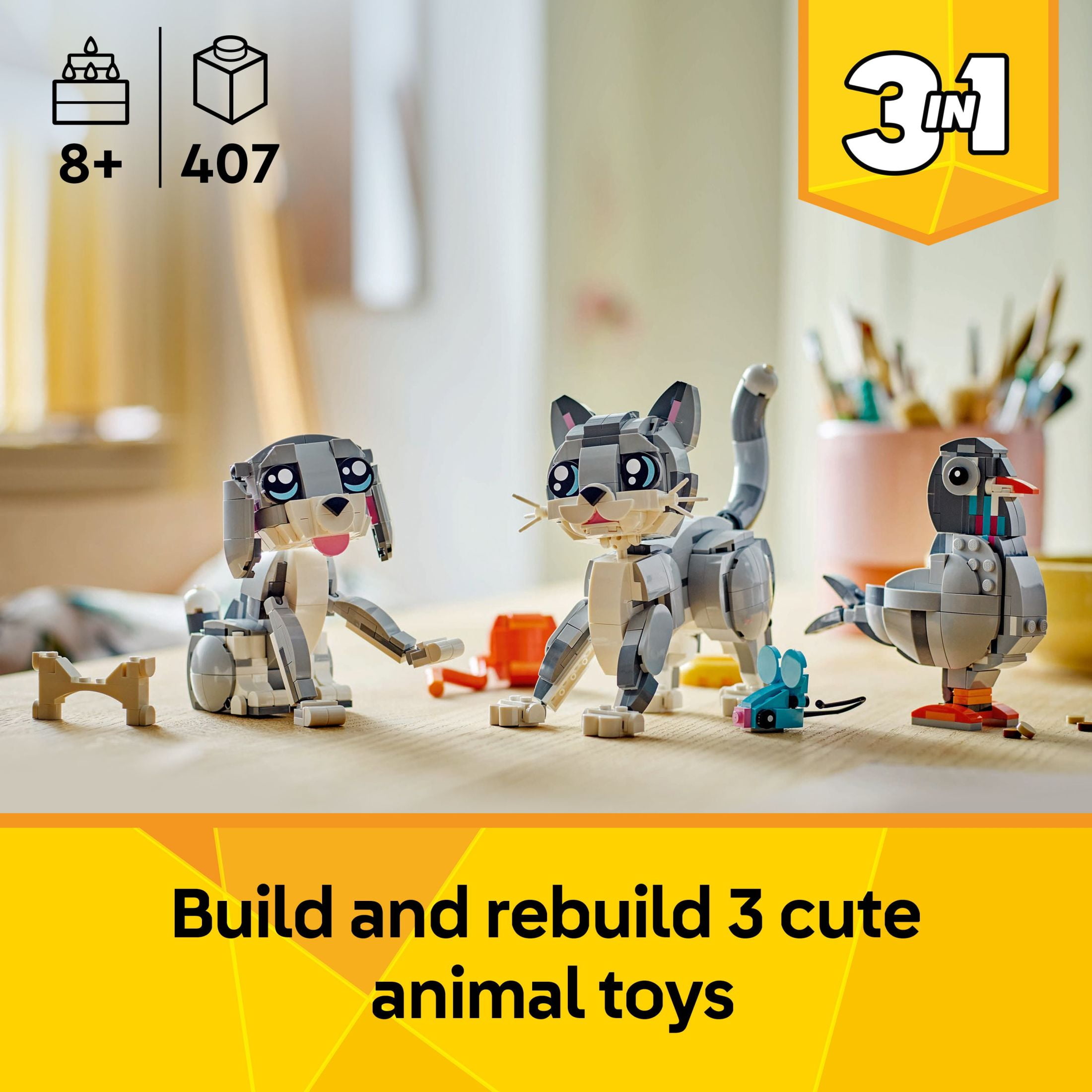 LEGO Creator 3 in 1 Playful Cat Building Toy with 3 Building Options, Cat, Dog, or Pigeon  Animal Fi(图4) LEGO Creator 3 in 1 Playful Cat Building Toy with 3 Building Options, Cat, Dog, or Pigeon  Animal Fi(图4)