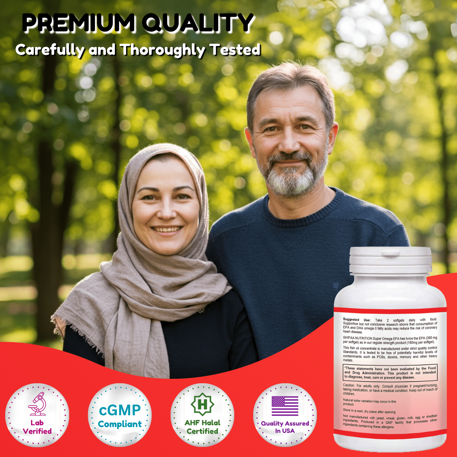 Halal Fish Oil Softgels 60 Ct, Double Strength - Halal Omega 3 Fish Oil Supplements. Wild Caught