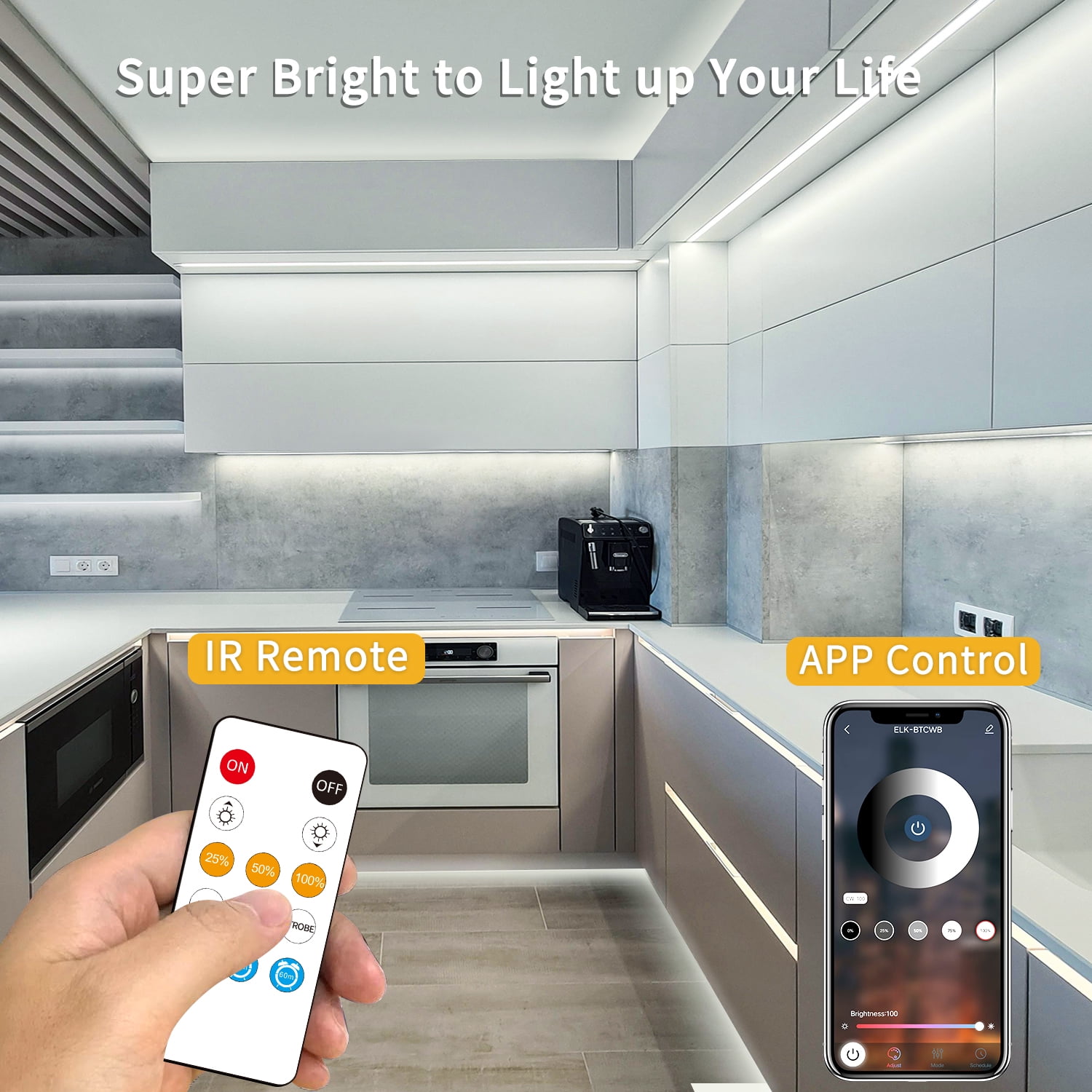 100ft COB LED Strip Lights DC 24V Dimmable 6000K White Flexible LED Tape Light for Bedroom, with Remote and app Control LED Tape Lights,for DIY Home Decoration