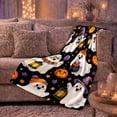thumbnail image 5 of Whimsical Halloween Ghosts Pumpkins, Festive Halloween Scene, Warm Flannel Blanket for Living Room and Family Room, Art Lovers Halloween Gift, Festive Home Decor, 5 of 7