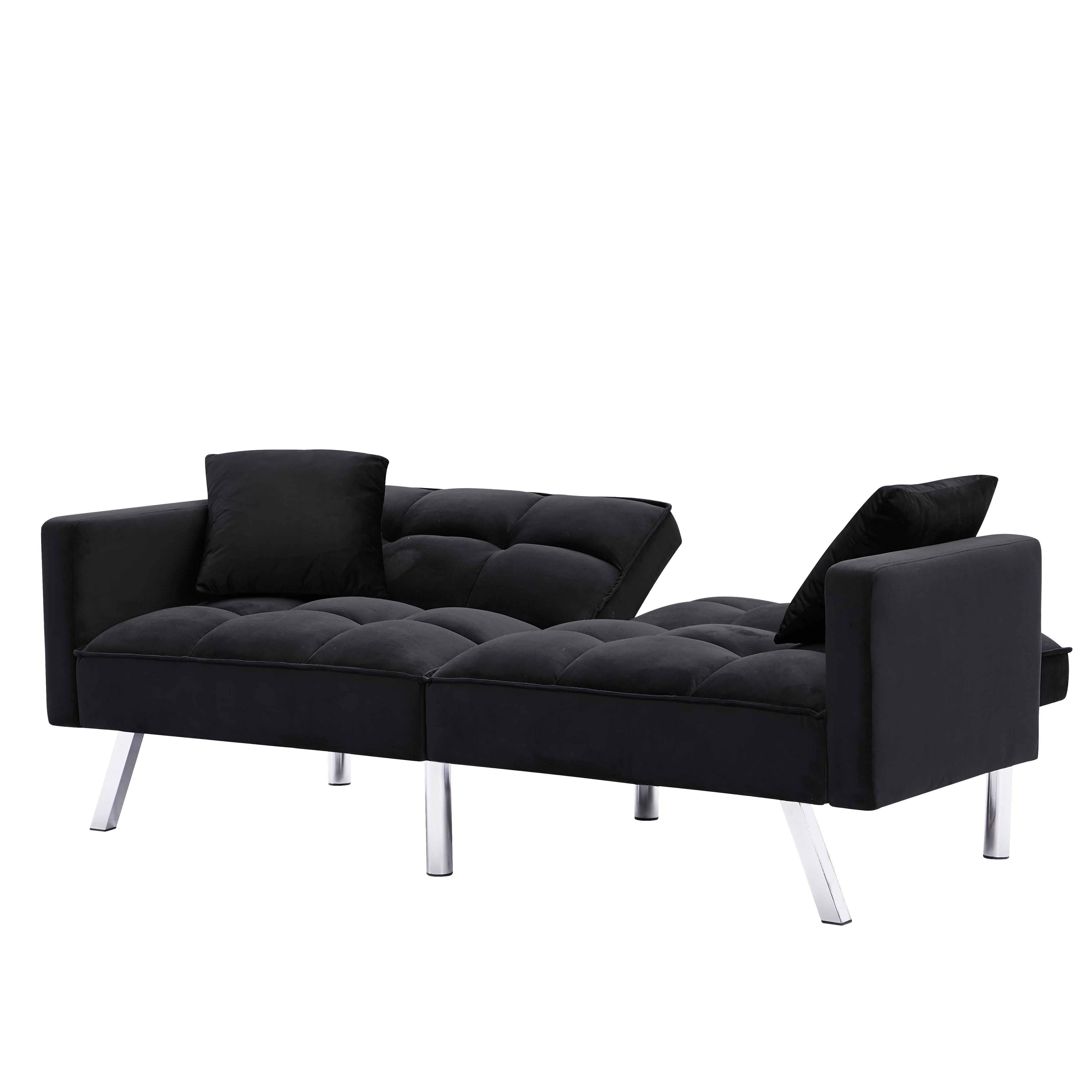 Gewnee Velvet Futon Sofa Bed, 74" Adjustable Convertible Sofa, 3 Backrest Settings, 600LBS Weight Capacity, for Home/Office/Small Spaces (Black)