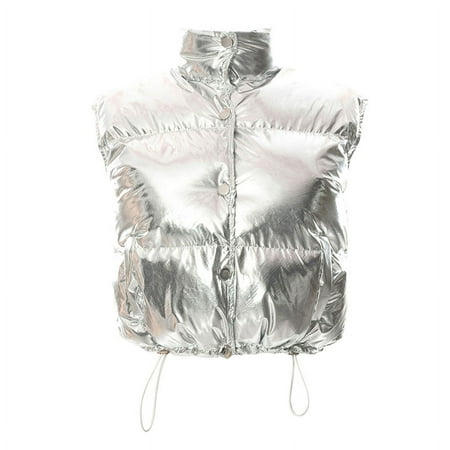 

TRINGKY Winter Women s Fashion Sleeveless Short for Jacket Stand Collar Vest Bread for J