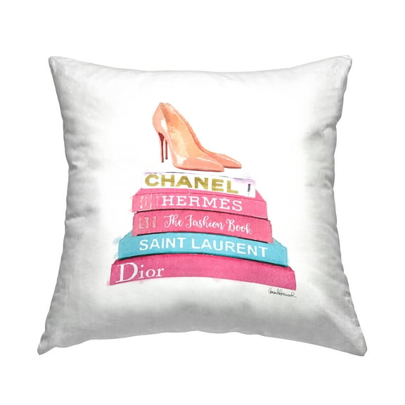 Stupell Industries Fashion Heels Bookstack Decorative Printed Throw Pillow, 18 x 18