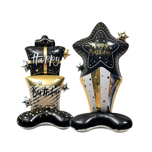 Globos de aluminio con forma de estrella 4D y caja de regalo negra y dorada, 2 unidades