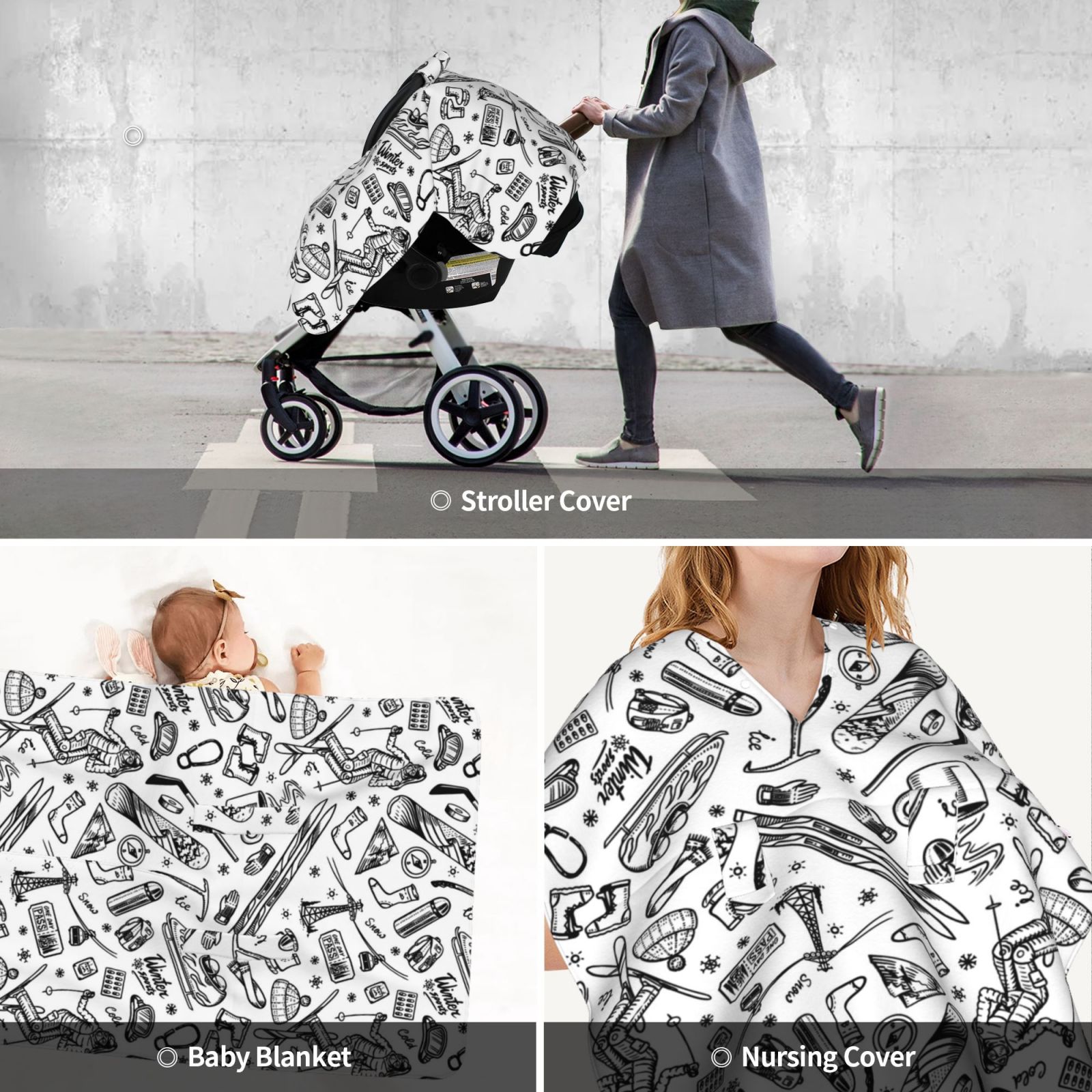 Car Seat Cover Baby - winter Ski Element Breathable Infant Car Seat Cover for Baby Carseat, Lightweight Comfort Baby Essentials Must Haves Newborn Stuff for Girl Boy