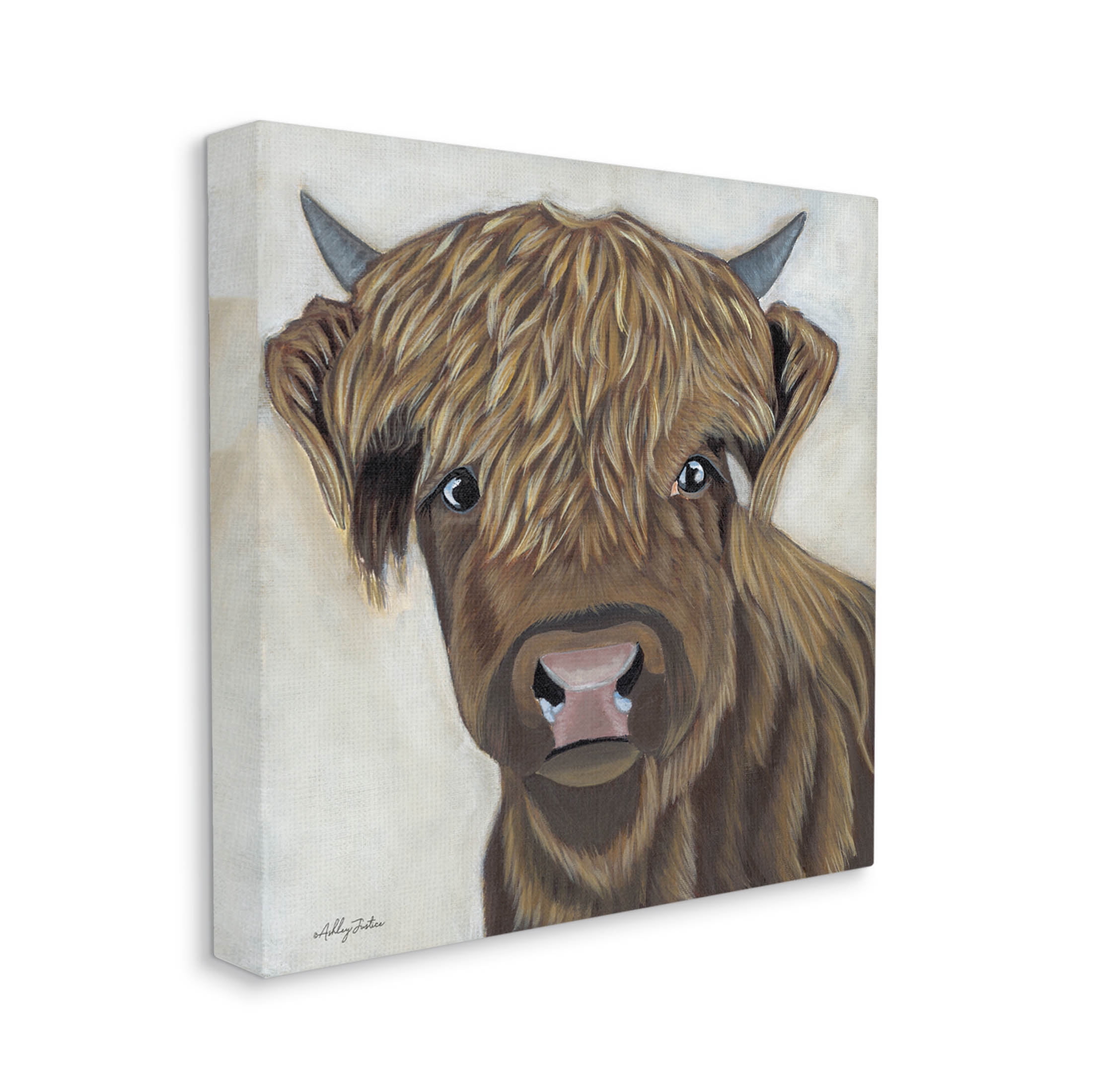 Stupell Industries Brown Cattle Farm Animal Portrait Painting Gallery Wrapped Canvas Print Wall Art, Design by Ashley Justice