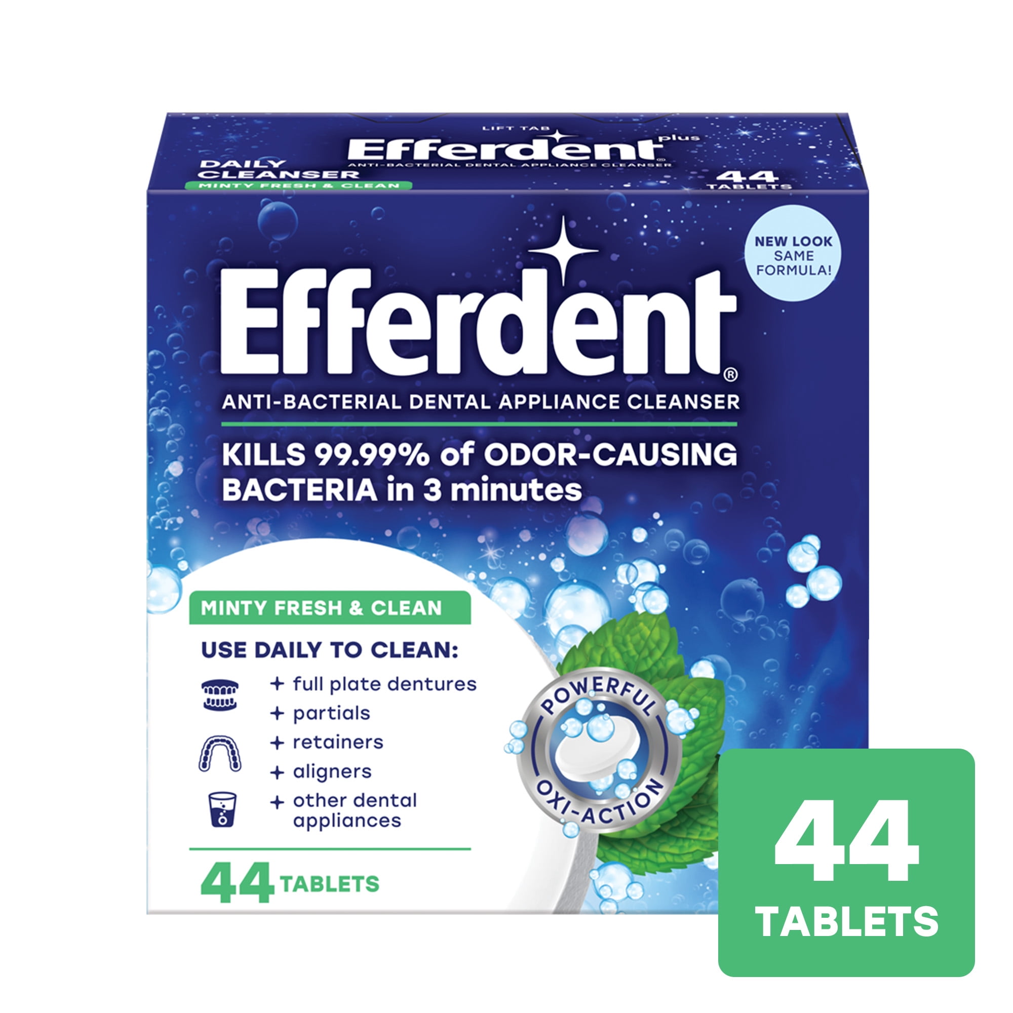 Efferdent Retainer & Denture Cleaner Tablets, Minty Fresh & Clean, 44 Count