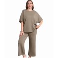 thumbnail image 4 of Two Piece Sets for Women Summer Outfits Wide Leg Crop Pants Lounge Sets Beach Vacation Clothes Brown XL, 4 of 9