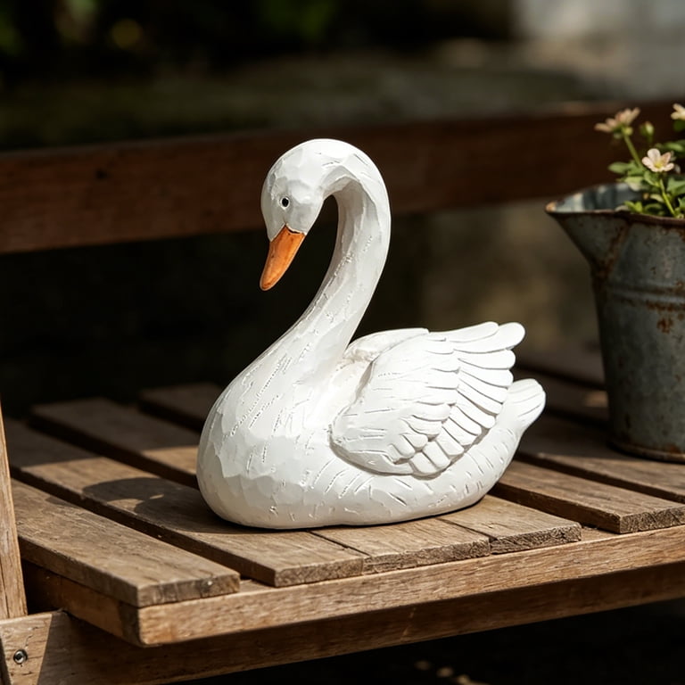 DurableDelights 7.48-Inch White Swan Figurine - Resin Sculpture