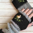 thumbnail image 2 of SPRING PARK Women Autumn Winter Bird Embroidered Thick Adjustable Gloves Knit Fingerless Color Block Mitten, 2 of 3