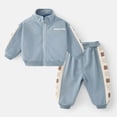 thumbnail image 2 of Odeerbi 6M-5Y Niños Niñas Algodón Conjuntos de Manga Larga Cuello Burlón Varsity Chaqueta Pantalones Jogger Conjunto de Dos Piezas Béisbol Cremallera, 2 of 8