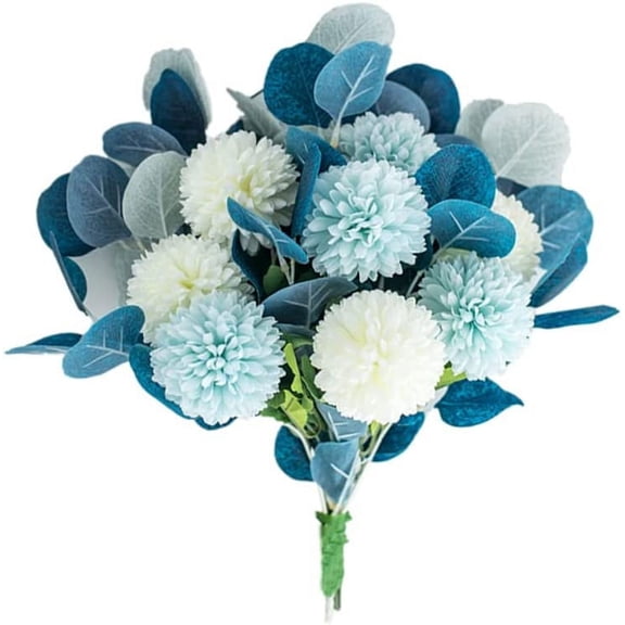 HAOSHICS Artificial Flowers,Fake Hydrangea Bouquet,Faux Hydrangea Bunches, Silk Flowers with Leaves for Wedding Party Home Office Vase Decor (Blue)
