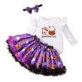 thumbnail image 3 of ibiyuan Toddler Halloween Outfit Ruffle Pumpkin Graphic Toddler Girl Clothes Tulle Tutu Skirt Romper Dress with Headband Baby Girl Halloween Dress, 3 of 4
