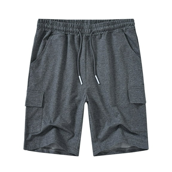 Satankud Men's Casual Cargo Shorts Classic Relaxed Drawstring Stretch Elastic Waist Beach Shorts with 5 Pockets DarkGrey-34