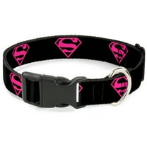 DC Comics Pet Collar, Dog Collar Plastic Buckle, Superman Shield Black Hot Pink, 15 to 24 Inches 1.0 Inch Wide