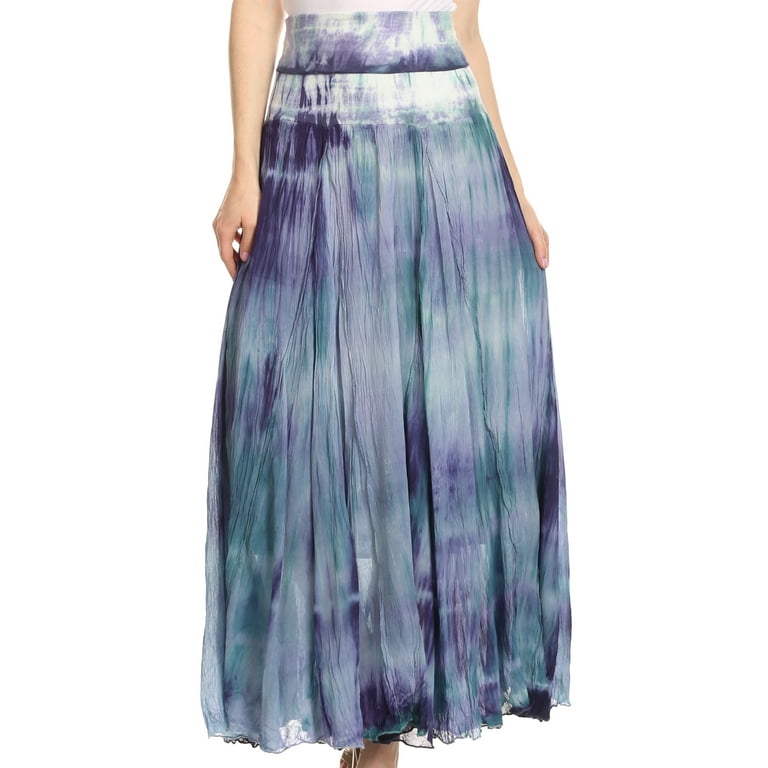 Sakkas Laila Boho Foldover Waistband Maxi Skirt With Marble Ombre Dye -  Indigo/ Blue - XL 