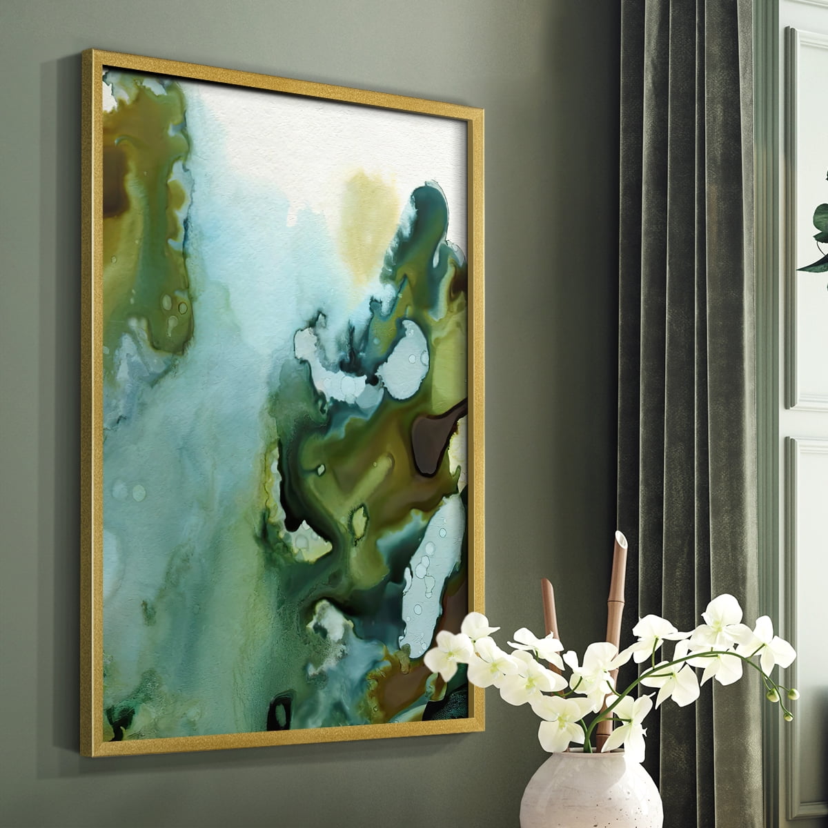 Water and Earth I Framed Print in Gold Solid Wood 11 x 14 Framed Print