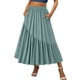 thumbnail image 3 of Hesxuno Long Linen Skirt for Women Summer Boho Maxi Skirt Layered Flowy A-Line Skirts Beach Vacation Restro Outfits Mint Green XXL, 3 of 7