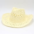 thumbnail image 2 of Zhuge Sombrero de vaquero de paja para mujer, brillante, estilo occidental, para fiestas, plegable, para vacaciones, playa, sombrero para el sol (caqui), 2 of 3