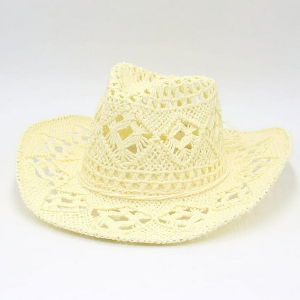 Zhuge Sombrero de vaquero de paja para mujer, brillante, estilo occidental, para fiestas, plegable, para vacaciones, playa, para el sol (beige)