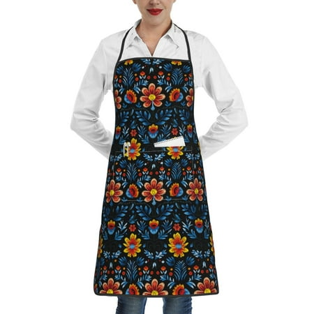 

Gaeub Mexican Flower Kitchen Cooking Aprons Adjustable Bib Apron Waterdrop and Oil Resistant Kitchen Chef Apron for Women Men