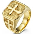 thumbnail image 4 of Stainless Steel Signet Style Christian Cross Religious Cocktail Party Biker Statement Wedding Ring, 4 of 5