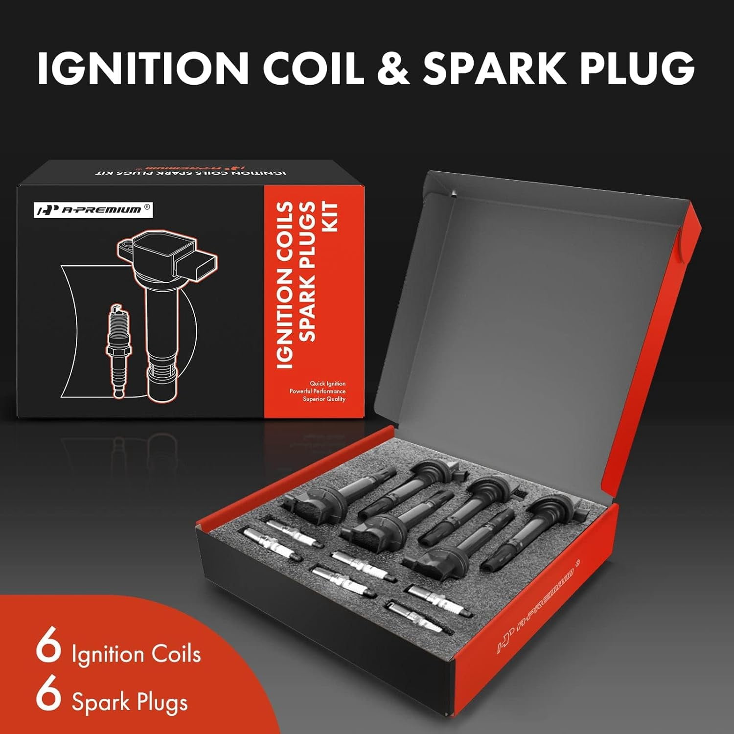A-Premium Ignition Coils and Spark Plugs Kits Compatible with Ford F-150 F150, Explorer, Edge, Mustang, Taurus, Flex, Transit-150, Transit-250 & Lincoln MKX, MKT, Continental, 3.5L 3.7L 6-PC Set