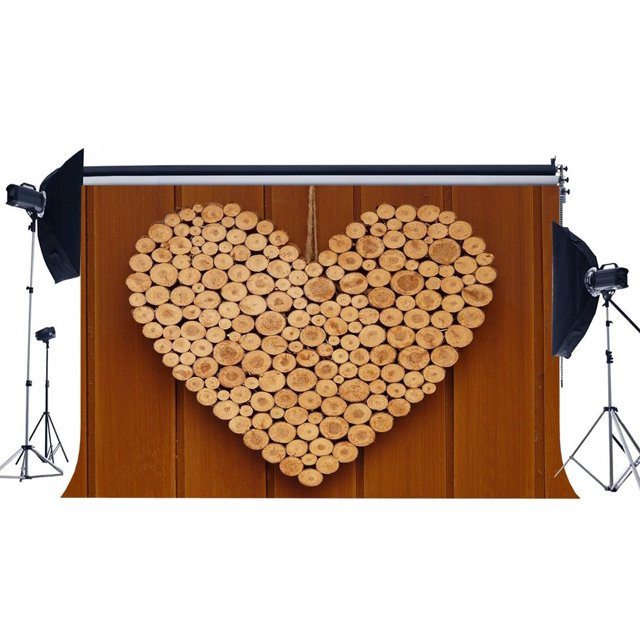 Telón de fondo ABPHQTO 150x220 cm Día de San Valentín Fondo de Corazones Dulces de madera Rayas rústicas