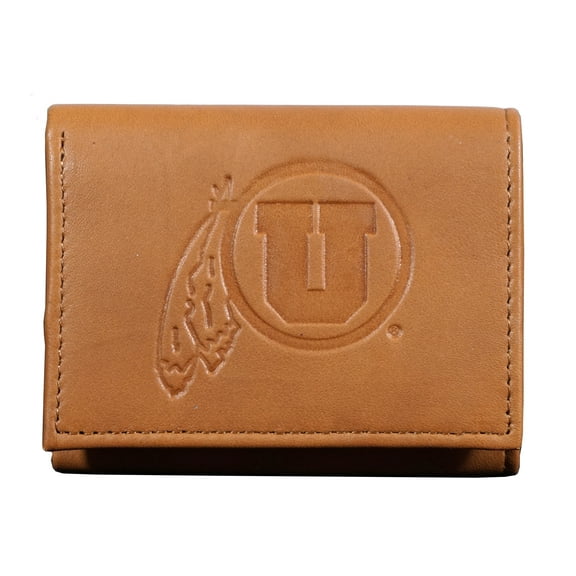 Utah Embossed Brown Utes Leather Trifold Wallet
