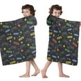 thumbnail image 4 of Black Controllers Games Icons Black Pattern Hooded Bath Towel，50"x30" for Ages 3 To 12 Kids, Quick Dry Lightweight Soft Microfiber Hood Beach Towel Cover Up for Kids, 4 of 7