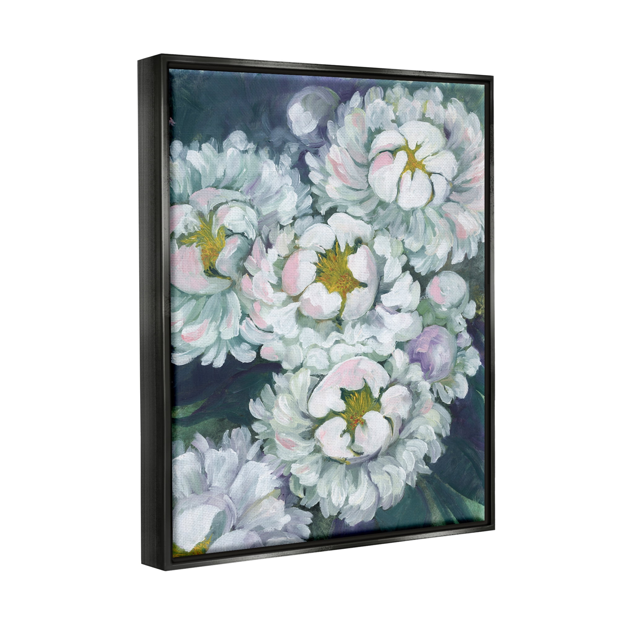Stupell Fluffy White Flower Petals Nature Botanical & Floral Painting Black Floater Framed Art Print Wall Art