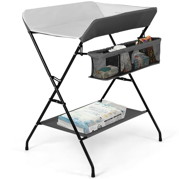 Infant Folding Changing Table Portable Baby Diaper Station Gray
