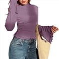 thumbnail image 3 of Camiseta de Larga Acampanada con Cuello Alto Y2K para Mujer, Ajustada con Ribete en Lechuga Púrpura M, 3 of 9