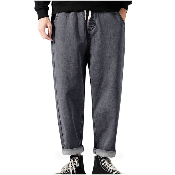 Pantalones largos para hombre, de color liso, con bolsillo y cordón, informales, juveniles, versátiles, deportivos, de gran tamaño.