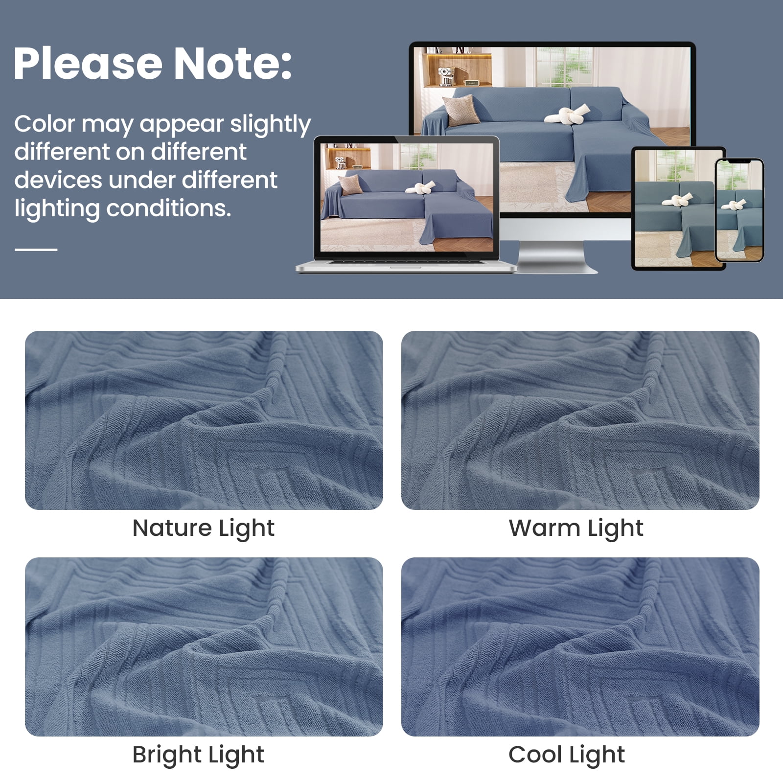 JIATER Couch Covers for L Shaped Sectional Sofa Covers 2-Piece Stretch Throw Sofa Slipcovers,Blue