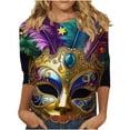 thumbnail image 2 of Mardi Gras Shirts for Women Carnival Casual Print 3/4 Sleeve Crew Neck Pullover T-Shirt,Womens Mardi Gras Tops, 2 of 5